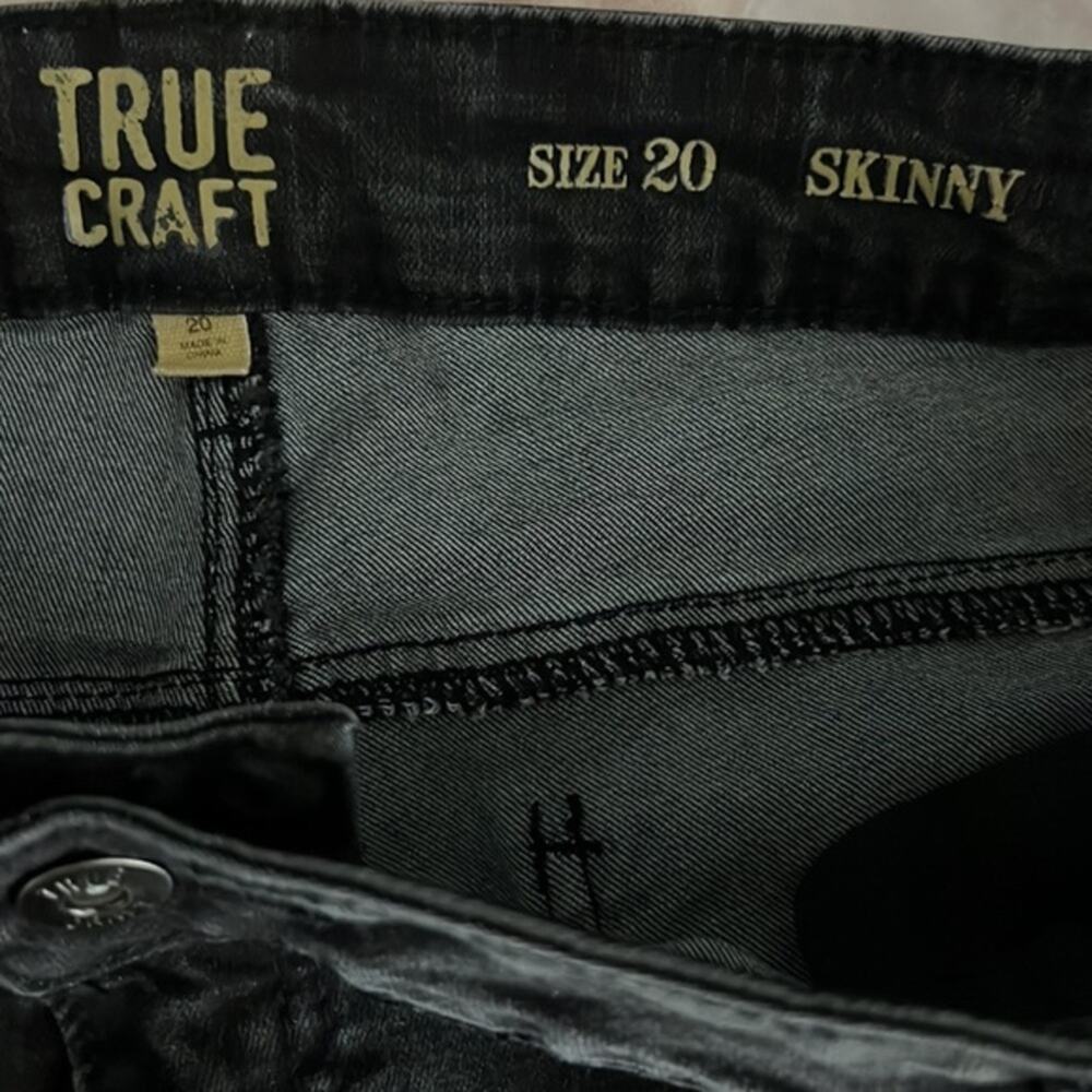 True Craft Jeans Womens 20 Washed Black Floral Embroidered Skinny Frayed Hem - Picture 6 of 6